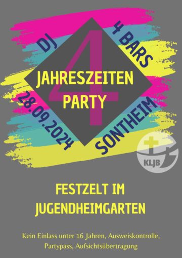 Die KLJB Sontheim freut sich auf viele Besucher bei unserer 4-Jahreszeitenparty am 28.09. im Jugendheimgarten!🌸☀️🍂❄️